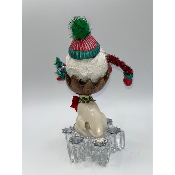 Vintage Ceramic Snowball Sitting in Rudolphs Antlers Mikasa Glass Snowflake OOAK - Picture 13 of 16